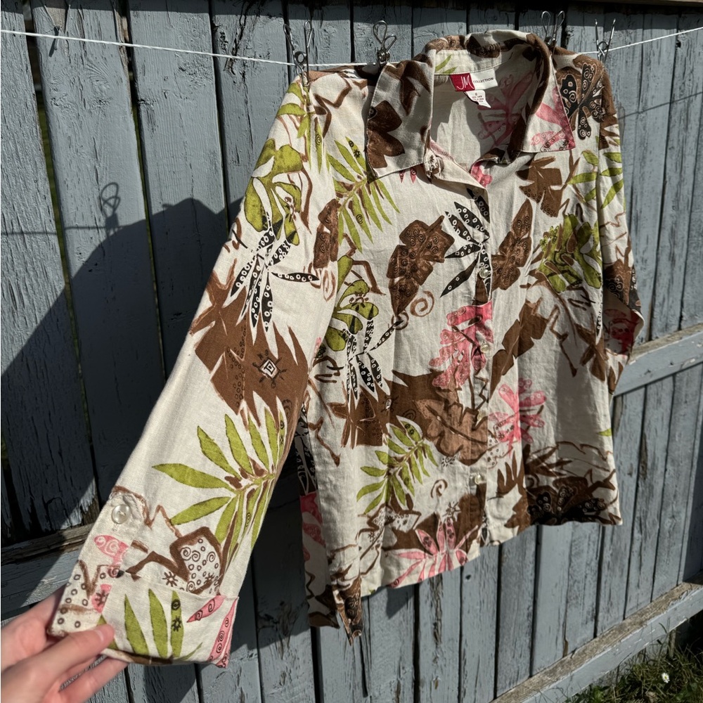 JM Collection Women’s 100% Linen Floral Shirt Size 8